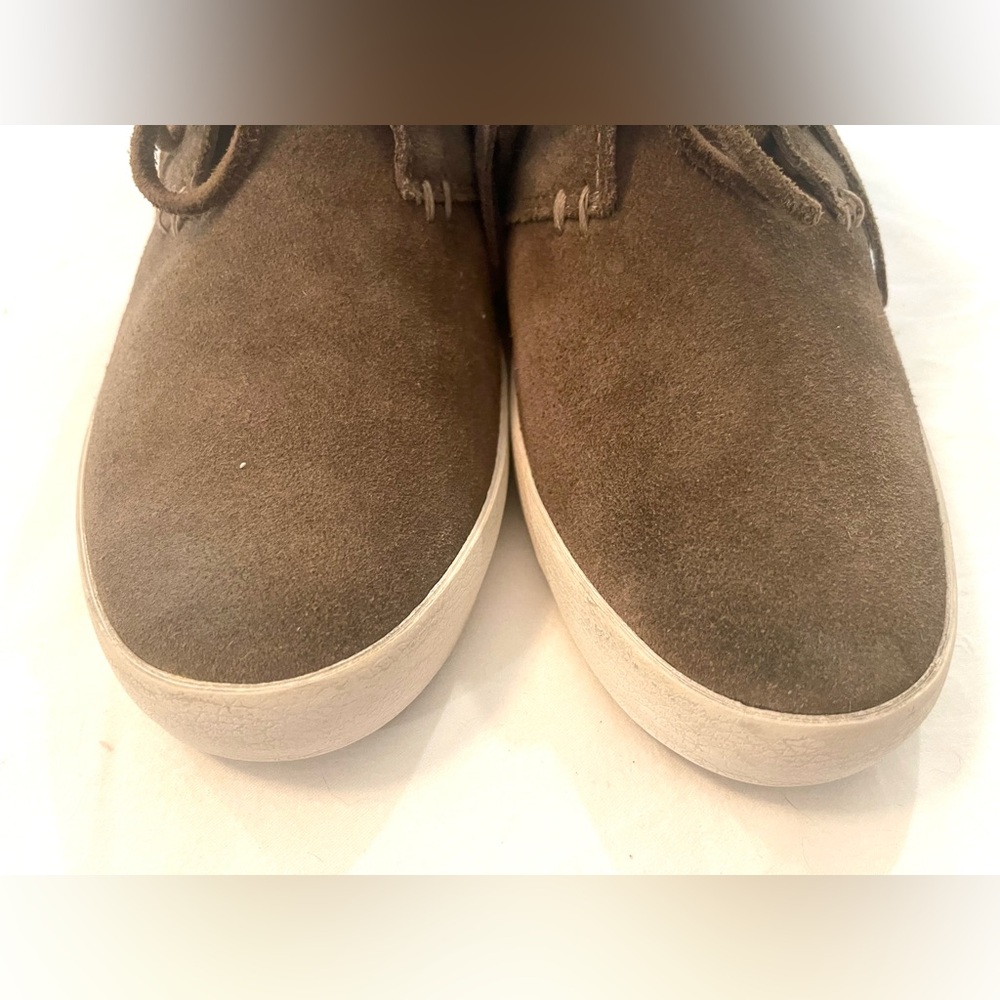 Frye Grayish Taupe Suede Fringe High-Top Boots - Picture 6 of 15